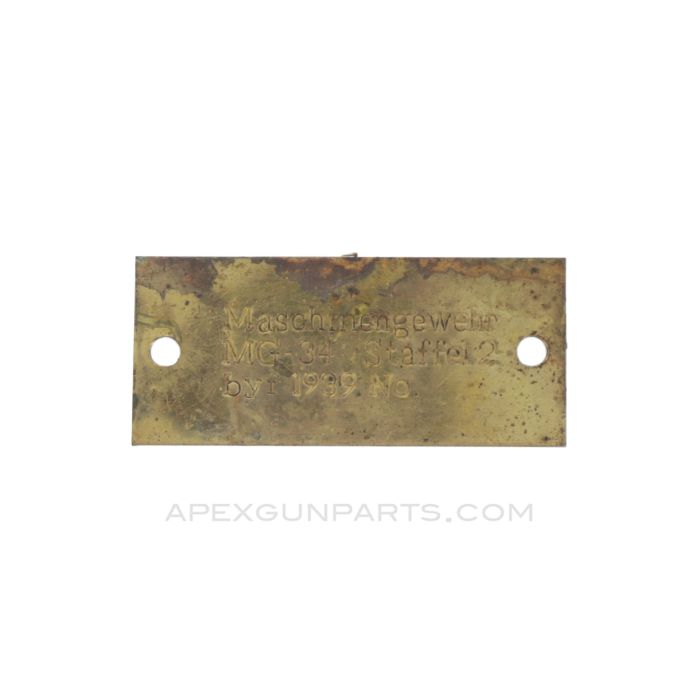 German MG-34 Tripod Identification Plate, New MFG, *Very Good*