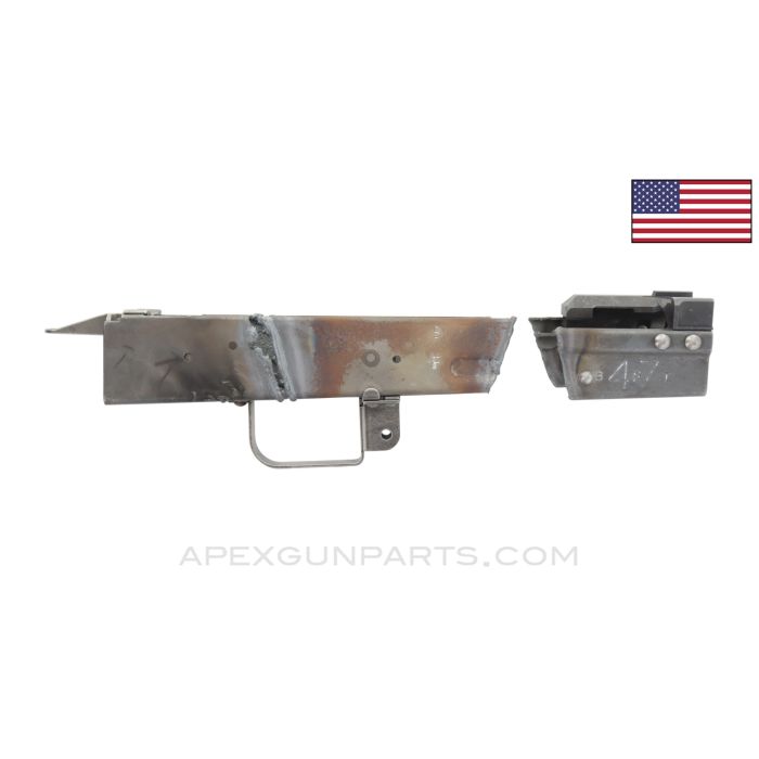AK Trunnion Set, Bulged Front Trunnion, Rear Trunnion, with Trigger Guard & Bullet Guide, Stamped Demilled Receiver Sections, US Made *Unused*