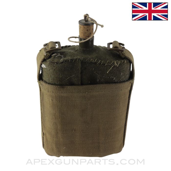 British WWII Pattern 37 Canteen w/ Canvas Carrier Base, Green *Good*