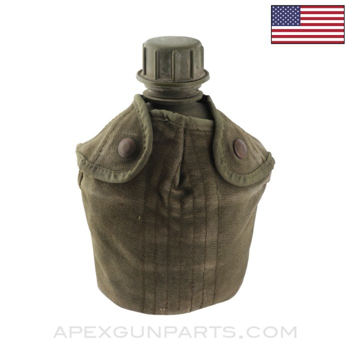 USGI Plastic Canteen, 1 Quart, w/ Canvas Carrier & Alice Clips *Good*