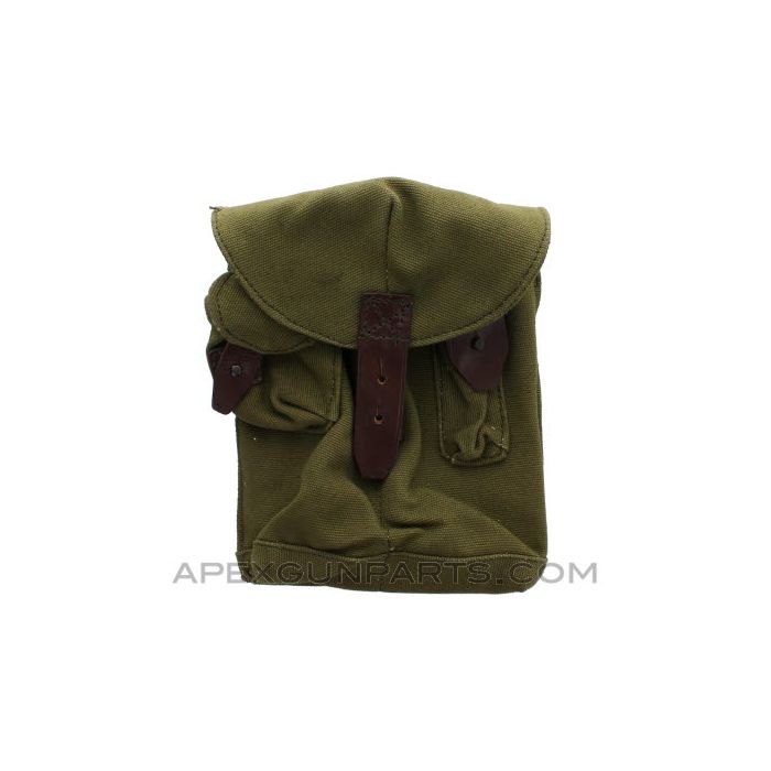 Romanian AK-47 Two Magazine Divided Pouch, 30rd, Canvas w/Leather Straps *Very Good* 