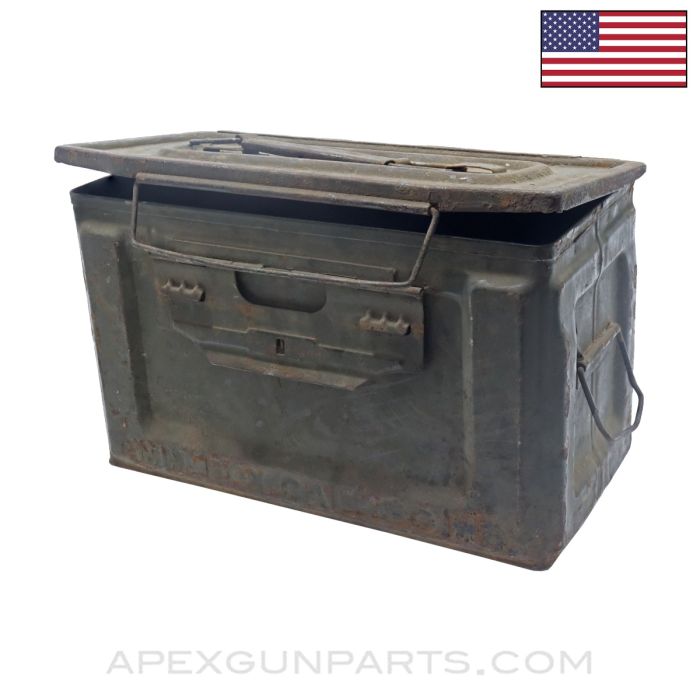 Browning M2 .50 Cal. Ammo Can, Side Opening Lid, Steel w/ Carry Handle, Green *Fair* 
