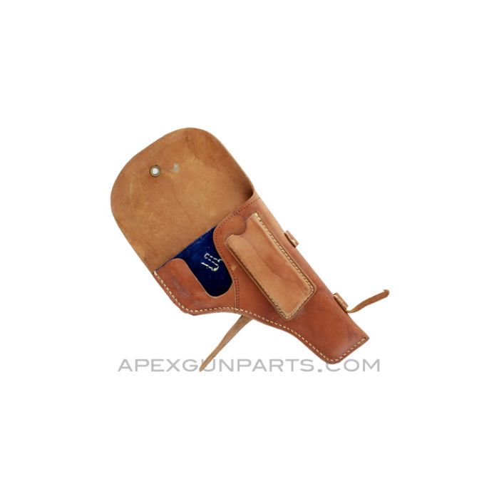Chinese M54 Tokarev Pistol Holster, Brown Leather w/Blue Corduroy