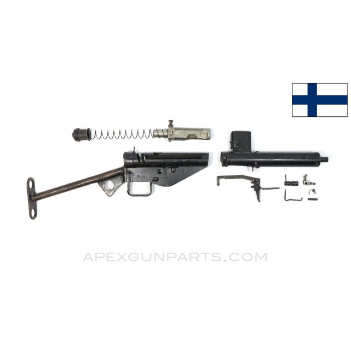 British STEN Mk III SMG Parts Kit, w/ "T" Stock & Barrel, 7", Finnish Marked Magazine Well, 9mm Luger *Good* 