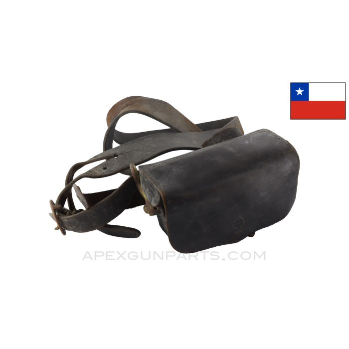 Chilean 1895 Mauser Cartridge Pouch, Black Leather, 50rd, 7mm, *Fair*