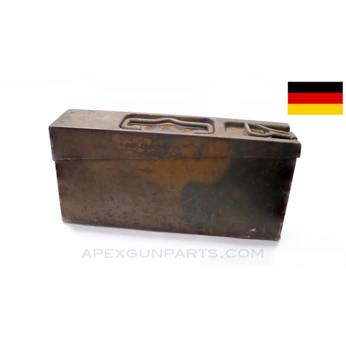 WWII German MG-34 / MG-42 Steel Ammo Can, Reichswehr Camouflage Painted, Waffen Marked, 7.92x57 *Fair* 