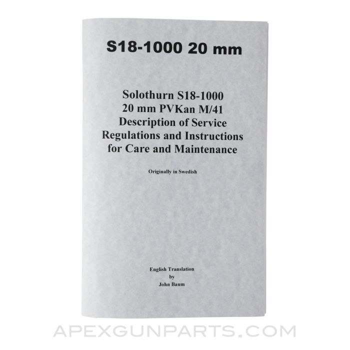 SS18-1000 20mm Anti-Tank Rifle Operator's Manual, Translation & Reprint, Paperback, *NEW*