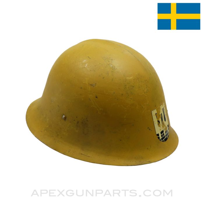 Swedish M21 High Top Helmet, Complete w/ Liner and Chin Strap, Norwegian Civil Guard Paint *Good* 