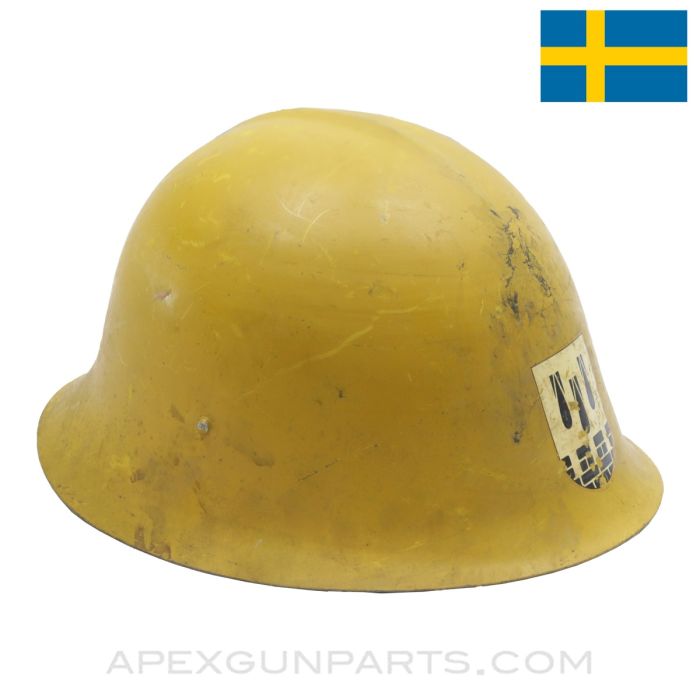 Swedish M21 High Top Helmet, w/ Chin Strap & Norwegian Civil Guard Paint *Good* 