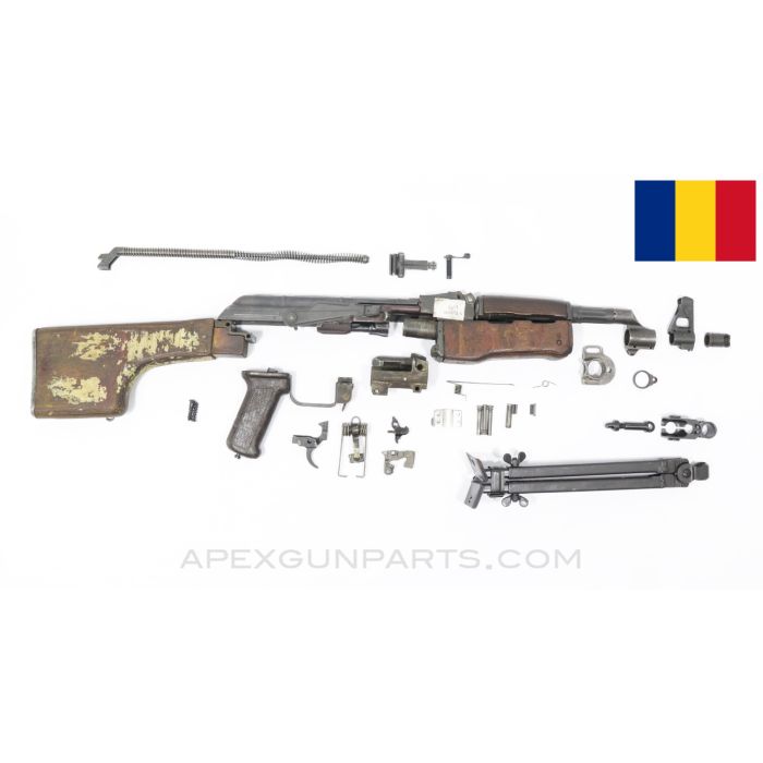 Romanian RPK Parts Kit, w/ Type 1 Adjustable Bipod, Club Stock, Project Gas Block, 7.62x39 *Good*