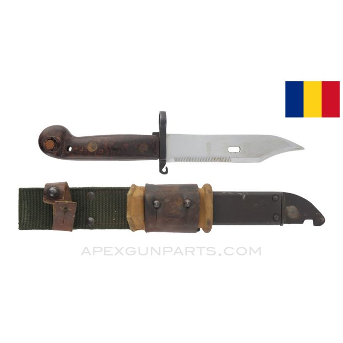 Romanian AKM Type 1 Bayonet, w/ Scabbard & Nylon Frog *Good*