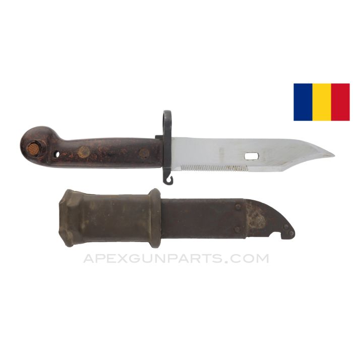 Romanian AKM Type 1 Bayonet, w/ Scabbard & Rubber Insulator *Good*