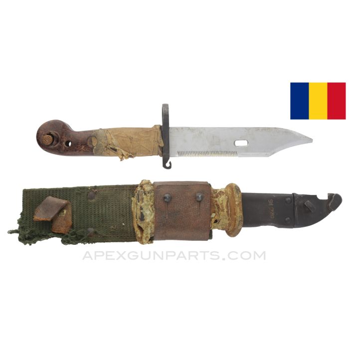 Romanian AKM Type 1 Bayonet, w/ Scabbard & Nylon Frog *Fair* 