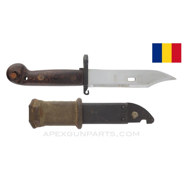 Romanian AKM Type 1 Bayonet, w/ Scabbard & Rubber Insulator *Very Good*