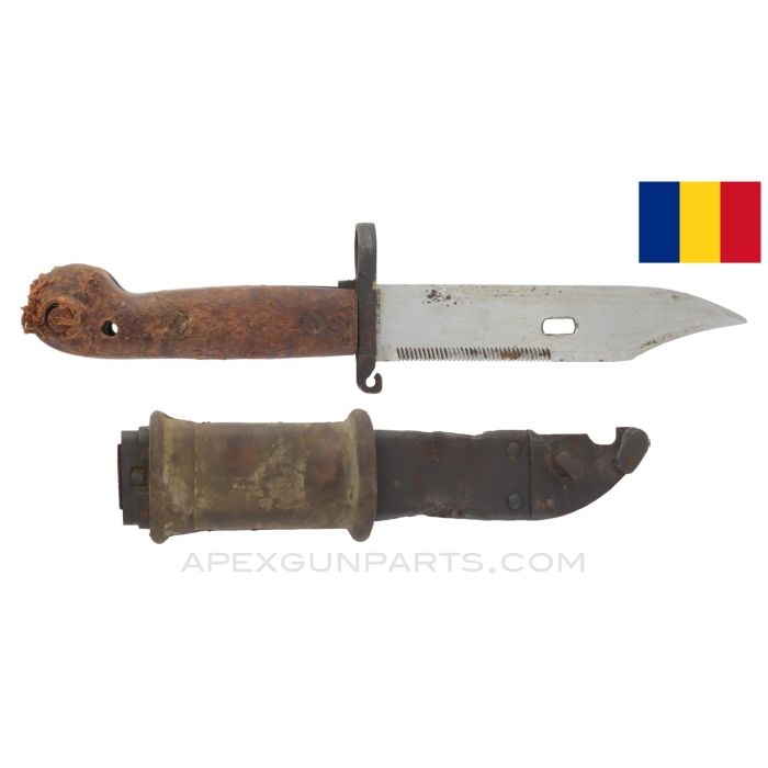 Romanian AKM Type 1 Bayonet, w/ Scabbard & Rubber Insulator *Fair / As-Is*