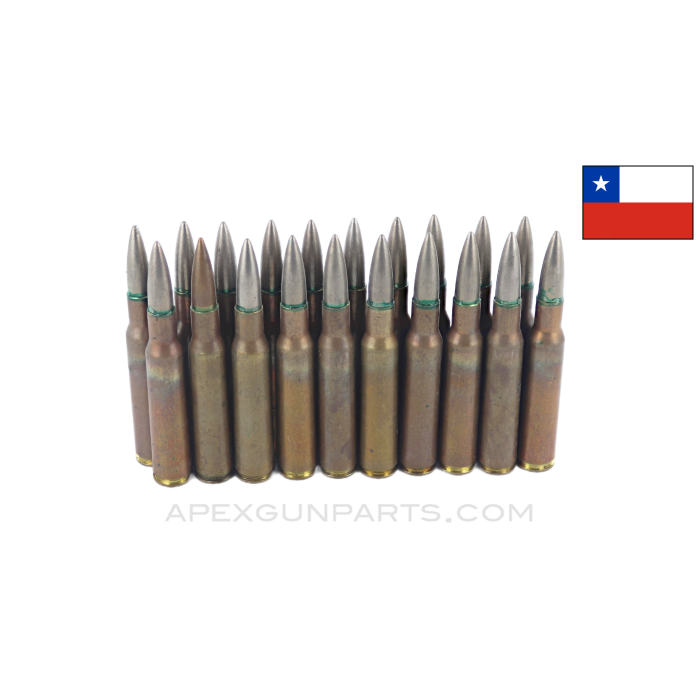 7x57mm Chilean 7mm Mauser (Rifle) - 20RD Bag Military Surplus, 162gr Full Metal Jacket, Brass Case 
