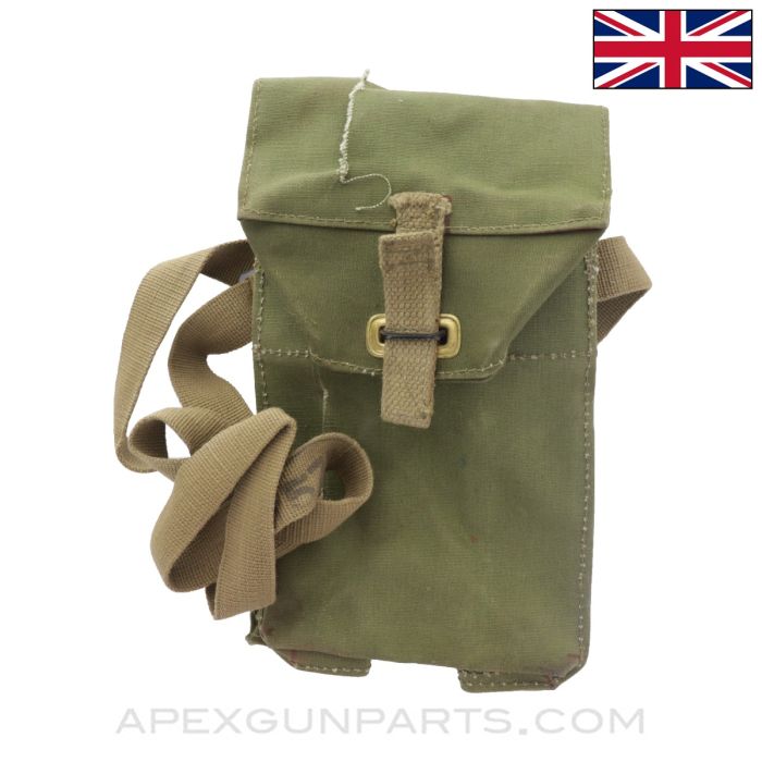 British WWII Magazine and Ammunition Carrier, Gas Mask Bag w/ Shoulder Strap, Green Canvas, *Fair*
