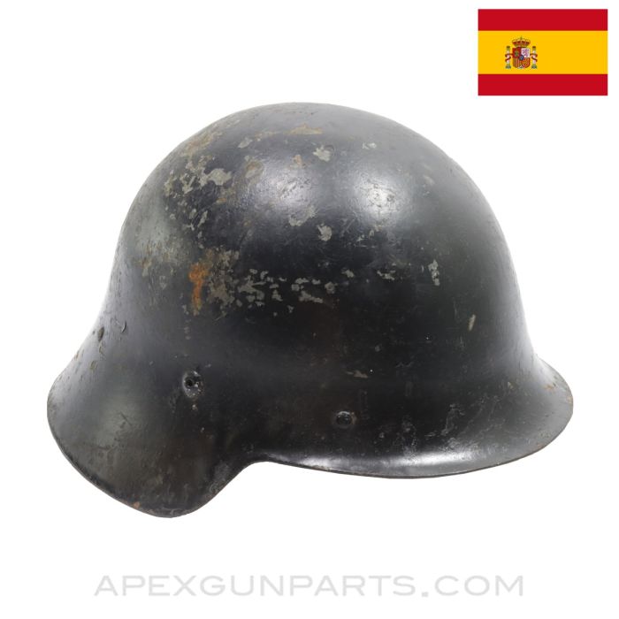 Spanish M1926 Helmet, w/ Project Liner, No Chin Strap, Black Painted, Steel *Good* 