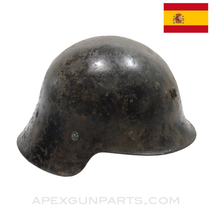 Spanish M1926 Helmet, w/ Project Liner, No Chin Strap, Black Painted, Steel *Fair*