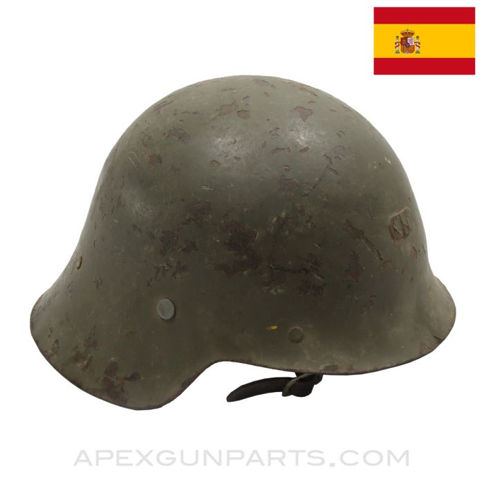 Spanish M1926 Helmet w/ Project Liner, Chinstrap, Green Painted, Steel *Good* 