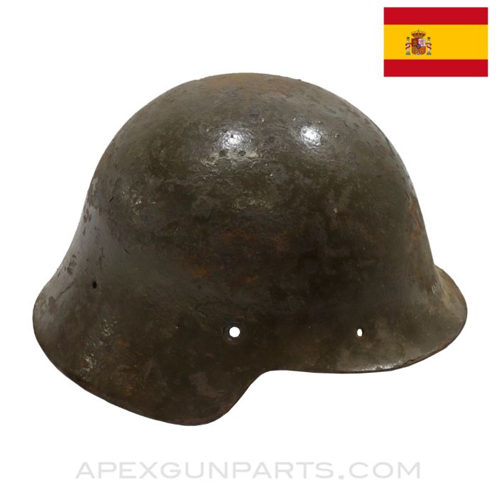 Spanish M1926 Helmet, Stripped / No Liner / No Chin Strap, Green Painted, Steel *Good*  