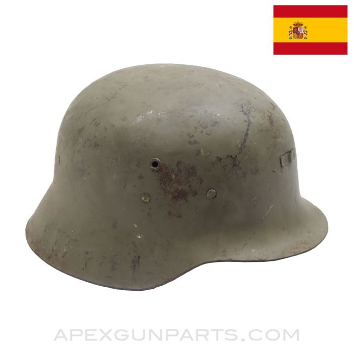 Spanish M1926 Helmet, w/Project Liner and Chin Strap, Green Painted, Steel *Good* 