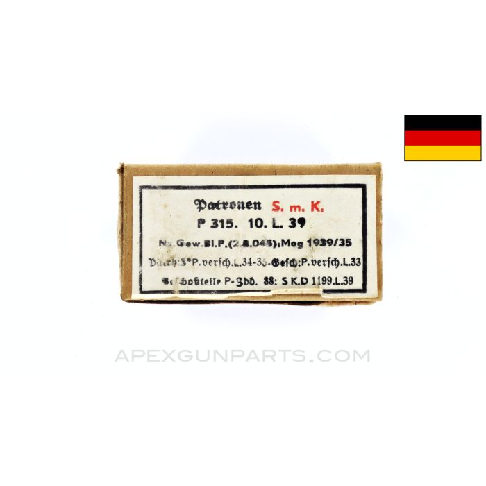 8mm Mauser (Rifle) - 15RD Box of German Military Surplus, Armor Piercing, Steel Core S.m.K. 7.92X57 Mauser in *Good* Condition 