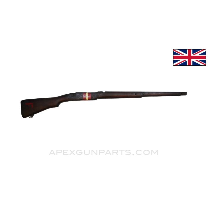 P14 Enfield Rifle Stock, 42", Partially Stripped, w/ Volley Sight Cut, No Buttplate, DP Notches, Wood, *Fair* 