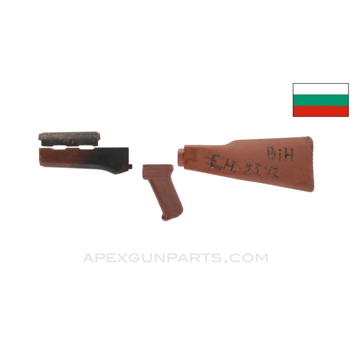 Bulgarian AK-47 Bakelite Furniture Set w/ Plastic Buttstock, Bosnia & Herzegovina 1992 Dated Trench Art, Stripped *Good*
