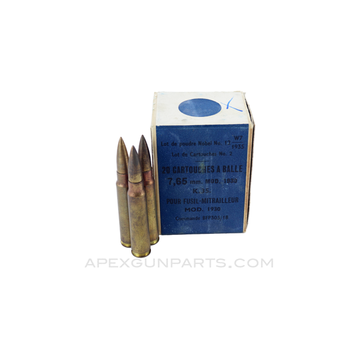 7.65x53mm Argentine Mauser (Rifle) - 20RD Box Surplus, 174gr Full Metal Jacket, Brass Case 