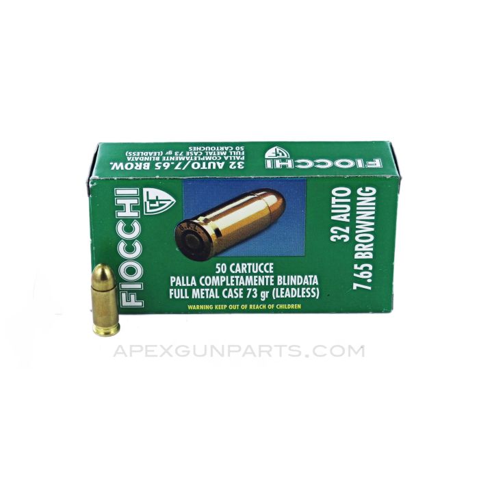 32 Auto, (7.65 Browning) Fiocchi (Pistol) - 50 cartridges, Leadless, 73 grain, in *Excellent* condition 
