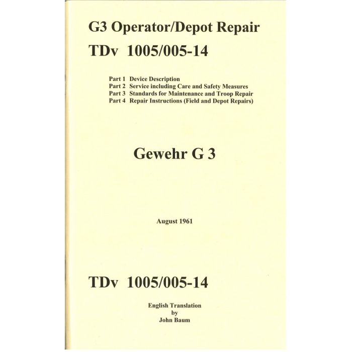 G3 Operator's Manual, Troop, Field & Depot Repair, Translation & Reprint of the Original, 1961, Paperback, *NEW*