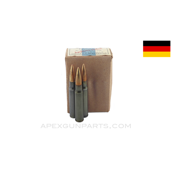 8mm Mauser (Rifle) - 15RD Box of German Military Surplus, Full Metal Jacket Steel Core s.S.  7.92X57 Mauser 