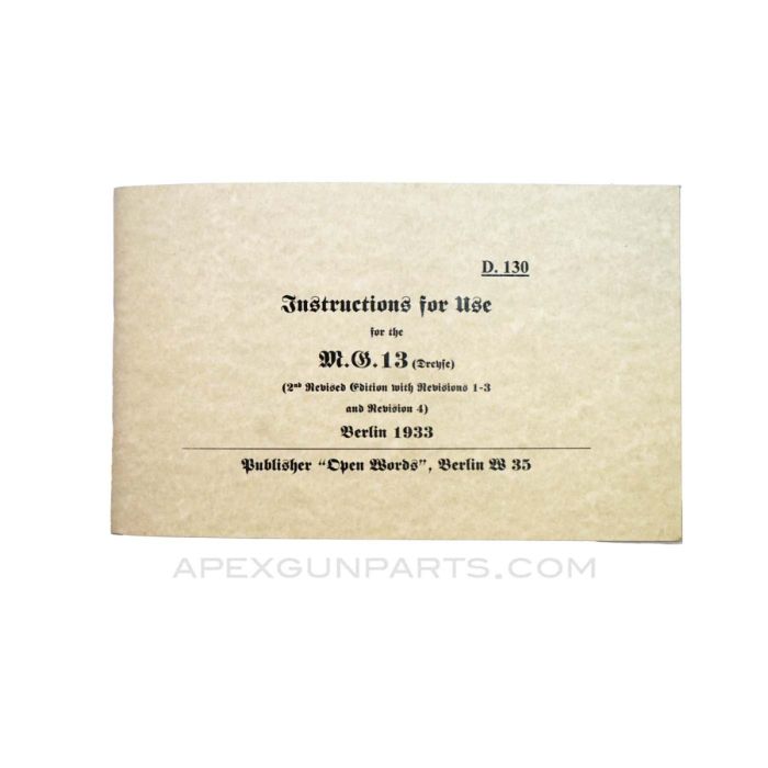 MG-13 Instructions for Use Book, Translated & Reprint of the Original, 1933, Paperback *NEW*