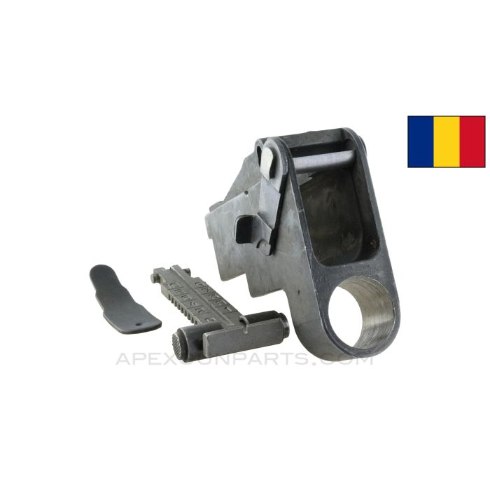 Romanian AKM Rear Sight Block Assembly, Complete w/Leaf, 7.62x39, *Good*