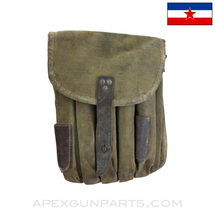 MP-38 / MP-40 Magazine Pouch, 5 Cell, Leather & Canvas, Pre 1956 Yugoslavian MFG *Good*