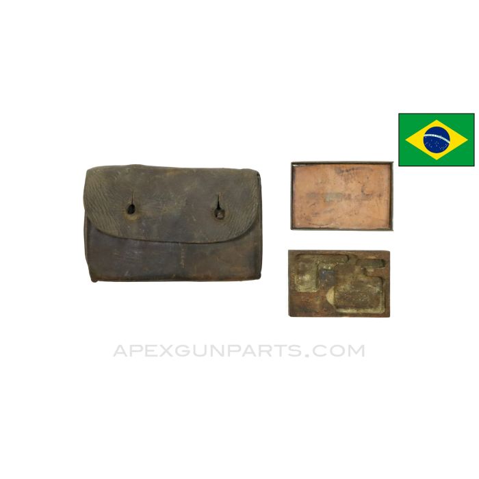 Brazilian Madsen LMG Gunner's Kit "C" Carry Case & Wood Insert, Leather *Fair*