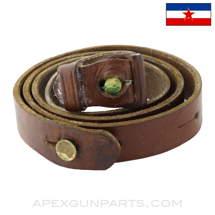 Yugoslavian K98 / M48 Mauser Rifle Sling w/Keeper / Stopper, Dark Brown Leather *Good* 