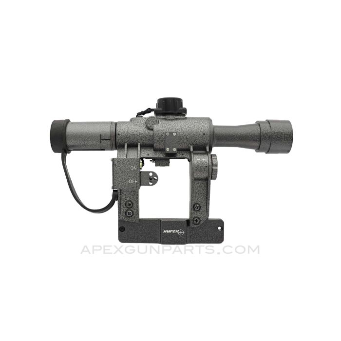 AK / SVD 4x24mm POSP Rifle Scope, Illuminated Rangefinder Reticle w/ Gray Hammer Finish, Texas Precision Optics *Good / USED* 