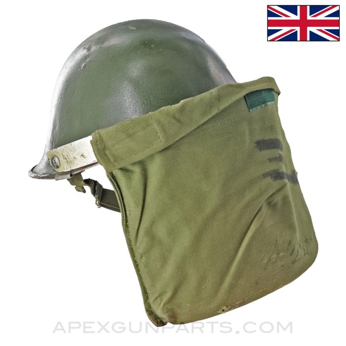 British Mk IV "Turtle Shell" Steel Helmet, w/ Riot Visor Mount and MK 5 Liner *Good*