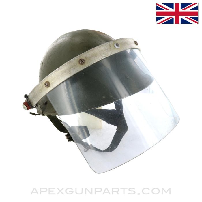 British Mk IV "Turtle Shell" Steel Helmet, w/ Riot Visor *Fair*