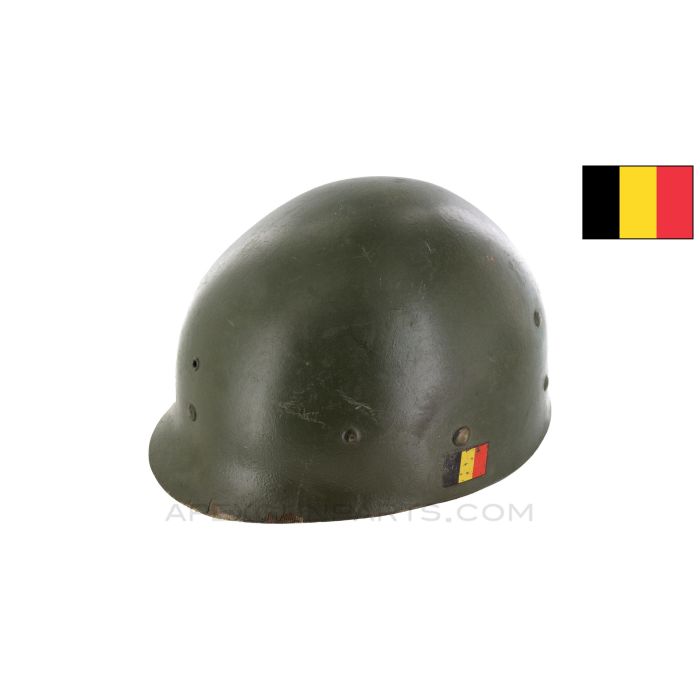 Belgian Helmet Liner for M1 Steel Pot, Missing Chin Strap, ABL Flag Marking, OD Green Painted *Good* 