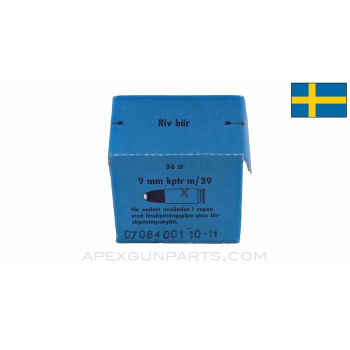 9x19mm (Submachine Gun) - 36rds of Short Range Practice Rounds, Swedish Vanasverken Karlsborg Made, *Excellent* 