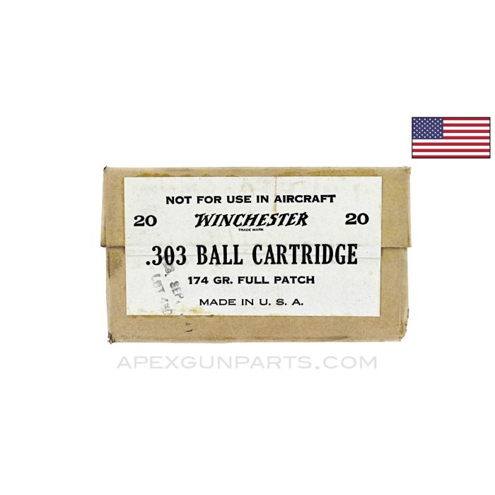 .303 (Rifle) - 20RD Box, Winchester 174 gr "Black Box", Ball Ammunition, *Very Good* Condition 