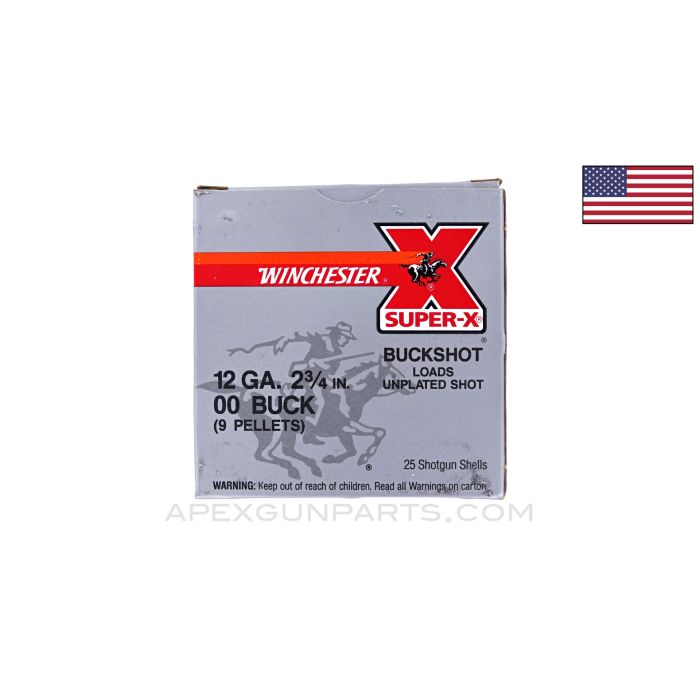 12 Gauge, 9 pellet, 2 3/4" - Winchester SUPER-X, 00 Buckshot, Box of 25 - *Good* Condition