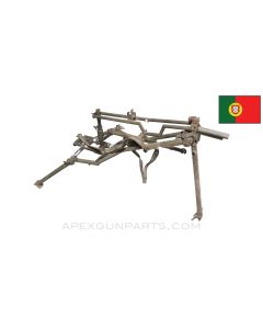 MG42 Tripod, w/ Paddle Trigger, Portuguese Madsen, Battled Damaged, No Remote Cable, Painted Green, Steel, *Fair*