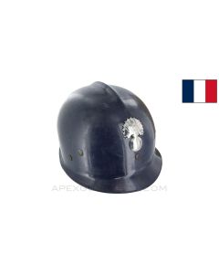 French Gendarmerie Riot Helmet, Complete, w/ Flaming Bomb Emblem, Blue Plastic *Good* 