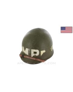M1 "Steel Pot" Helmet, w/ Complete Liner, WW2 Front Seam, w/ MP Insignia, NO Chin Strap *Good* 