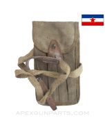 MP-38 / MP-40 Magazine Pouch, w/ Carry Strap, 4 Cell, Leather & Canvas, Pre 1956 Yugoslavian MFG *Good*