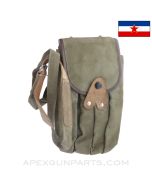 MP-38 / MP-40 Magazine Pouch, w/ Carry Strap, 4 Cell, Leather & Canvas, Yugoslavian MFG *Very Good*